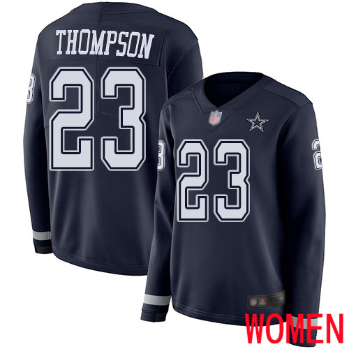 Women Dallas Cowboys Limited Navy Blue Darian Thompson #23 Therma Long Sleeve NFL Jersey->women nfl jersey->Women Jersey